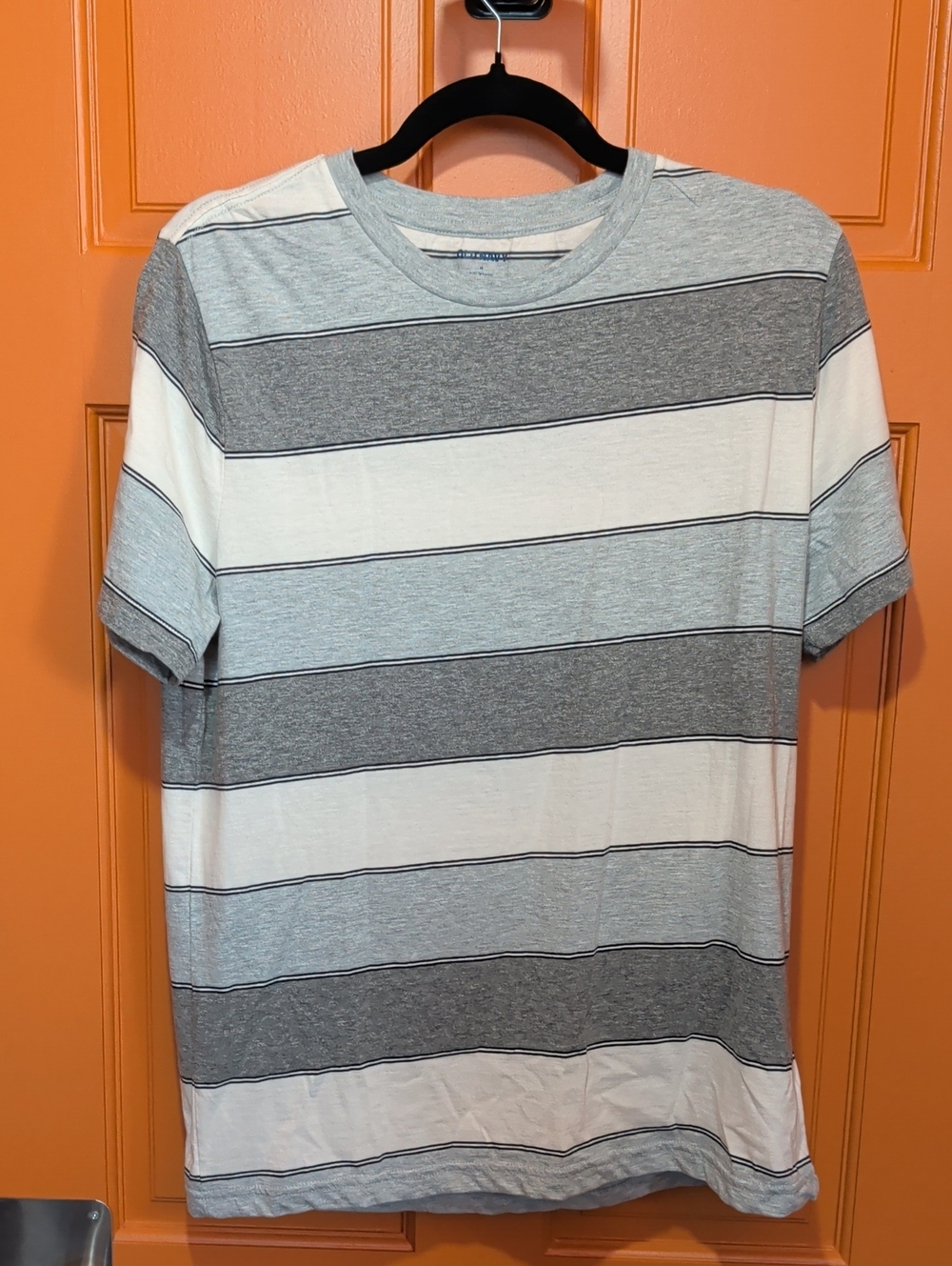 Old Navy Grey & White Striped Crew T-Shirt